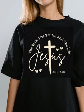 Faith-Based Jesus Graphic Tee - Black with gold champagne design